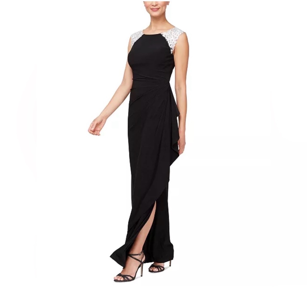 Alex Evenings Petite Embellished-Shoulder Draped Gown Size 8P